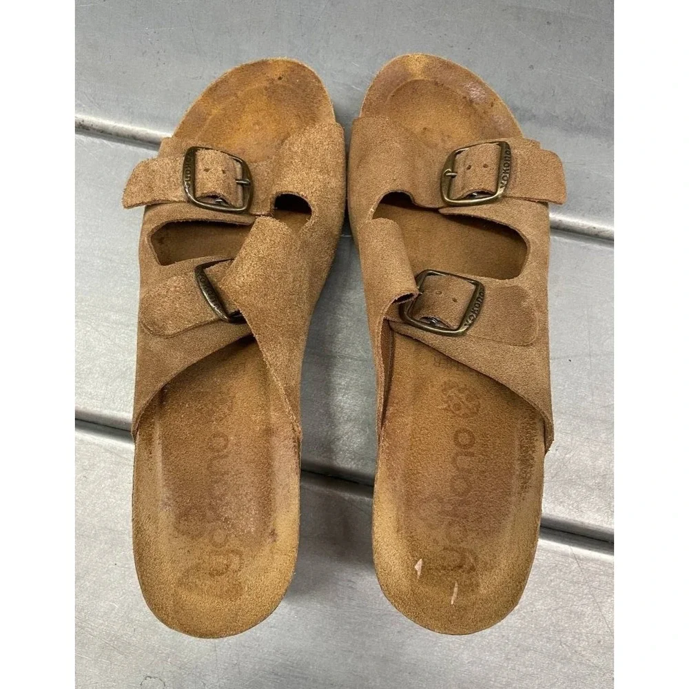 Yokono Wedge‎ Sandals Womens 9 Brown Suede Leather Cork Heel